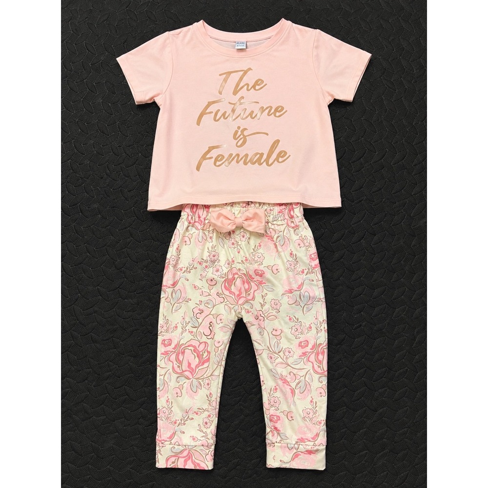 Fashion Nova Kids The Future is Female Pink Floral 2 Piece Set Fits 4T